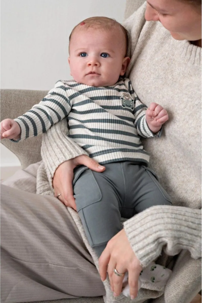 Feetje longsleeve rib streep met Beep Beep-opdruk in zeegroen